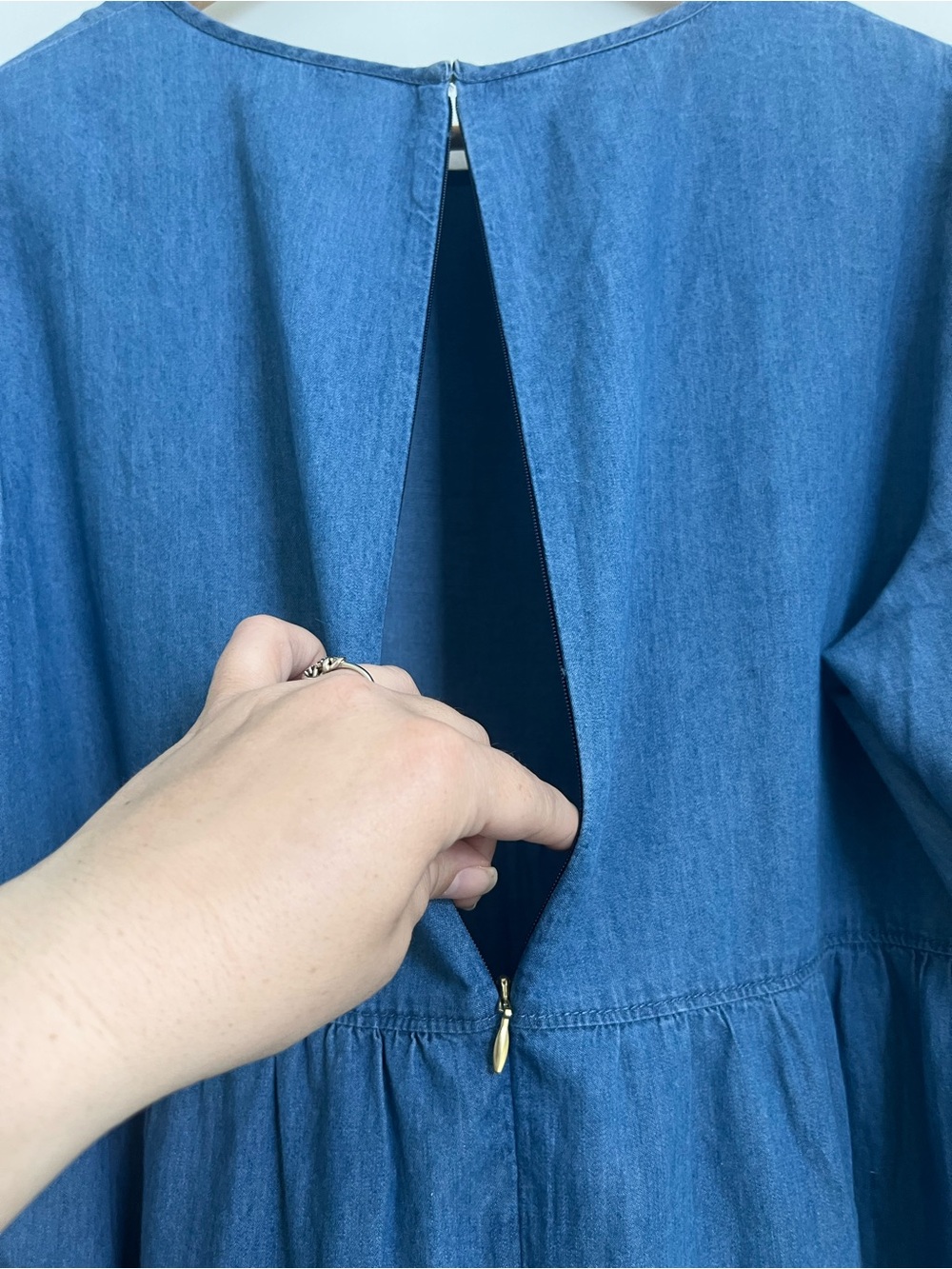 Draper James 100% Cotton Chambray Tiered Babydoll Dress Cottagecore L - Picture 10 of 11